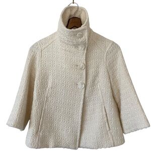 Wool Cropped Ivory White Cream Jacket Collared Jacky O 3/4 sleeves lined